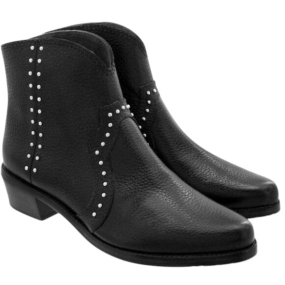 Brighton Shoes - Brighton Women's Wonder Black Leather Studded Ankle Boots Back Zip Sz. 8M